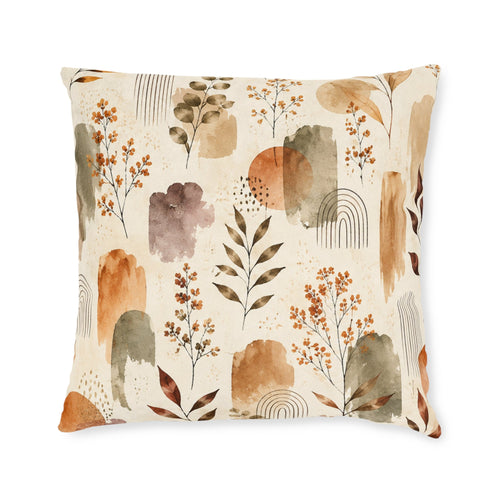 Boho Watercolor Floral Square Pillow — Earth Tones Decorative Throw Cushion - MairaDen