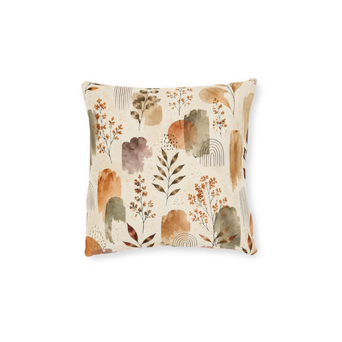 Boho Watercolor Floral Square Pillow — Earth Tones Decorative Throw Cushion - MairaDen