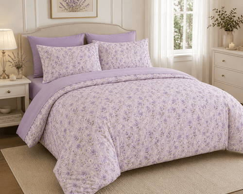 Lavender Blossom Cotton Bed Set — Floral Duvet Cover & Pillowcases - MairaDen