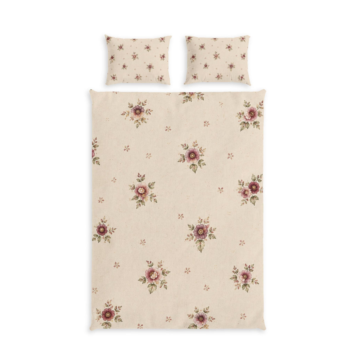 Vintage Floral Cotton Bed Set — Cream Rose Duvet Cover & Pillowcases - MairaDen