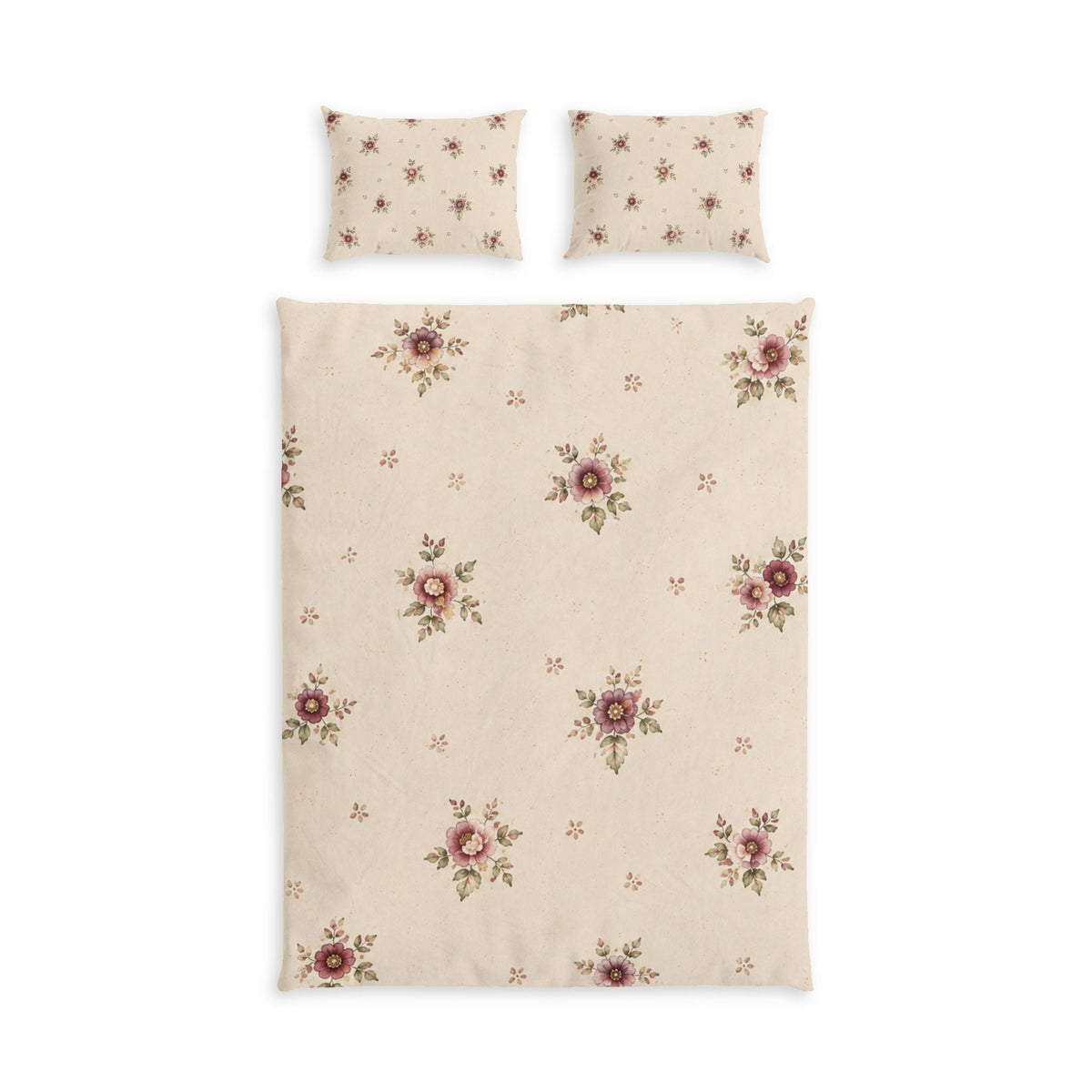 Vintage Floral Cotton Bed Set — Cream Rose Duvet Cover & Pillowcases - MairaDen
