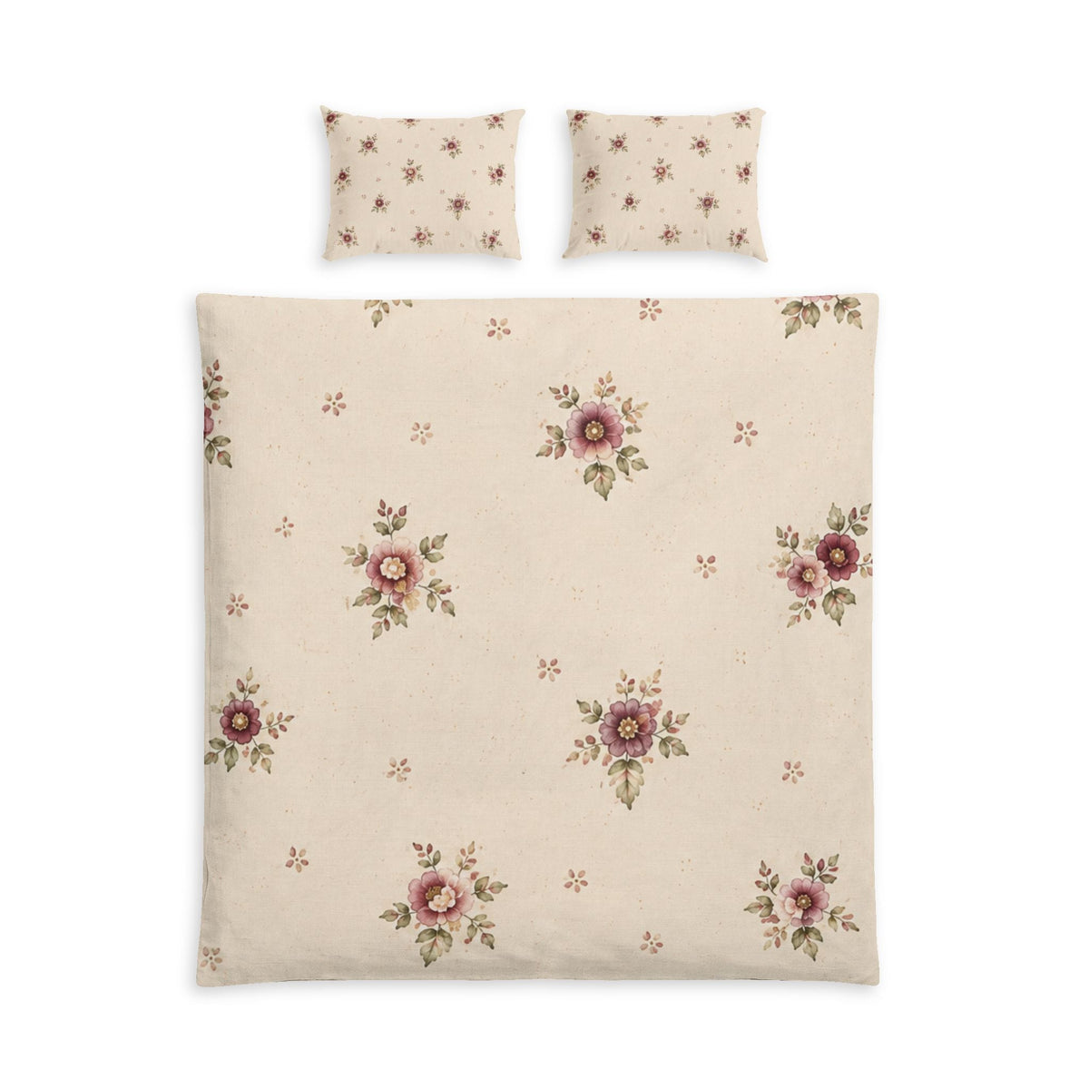 Vintage Floral Cotton Bed Set — Cream Rose Duvet Cover & Pillowcases - MairaDen